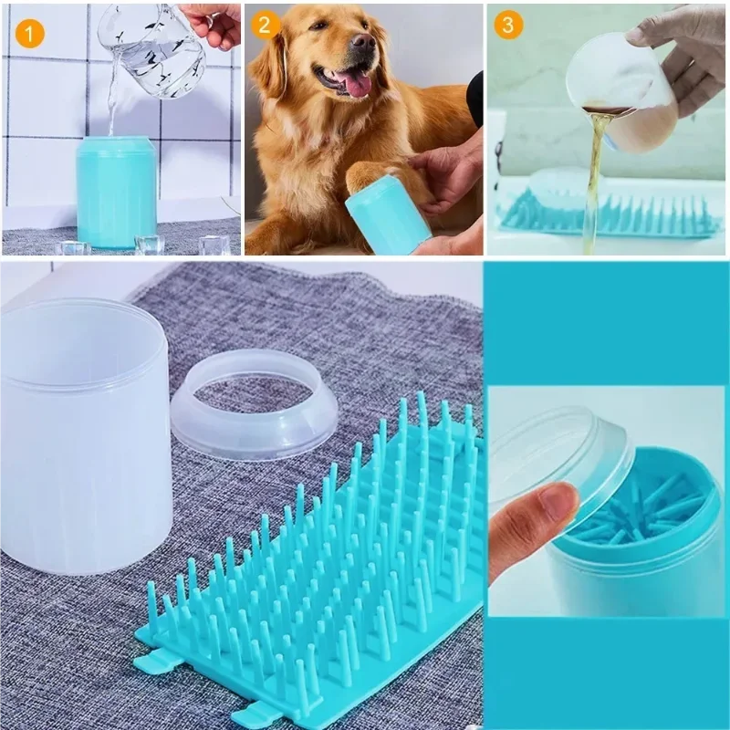 PORTABLE DOG PAW CLEANER CUP WITH SOFT SILICONE BRISTLES